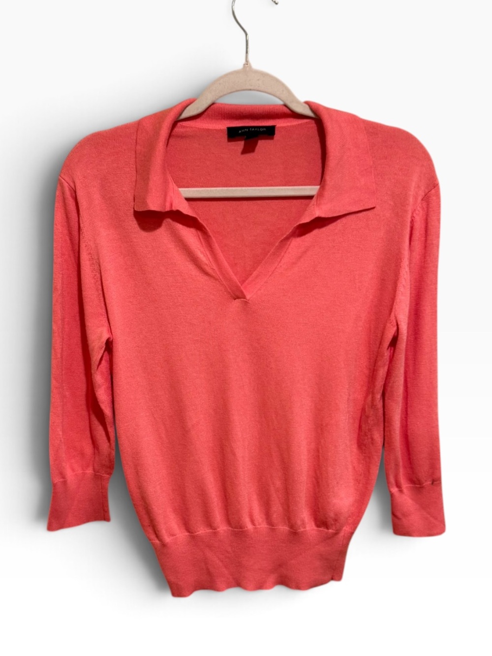 Ann Taylor Coral Johnny Collar Polo Sweater Medium
